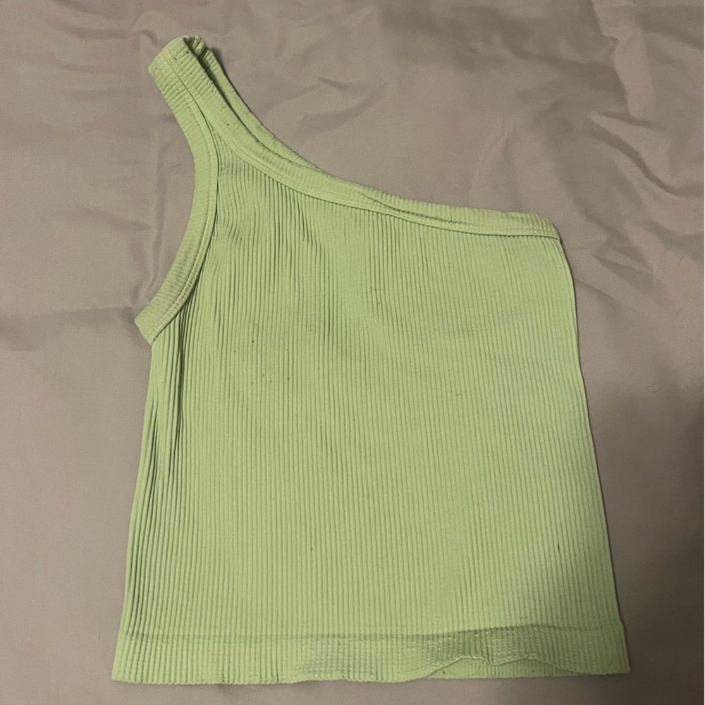 Vibrant Green One-Shoulder Ribbed Tank Top